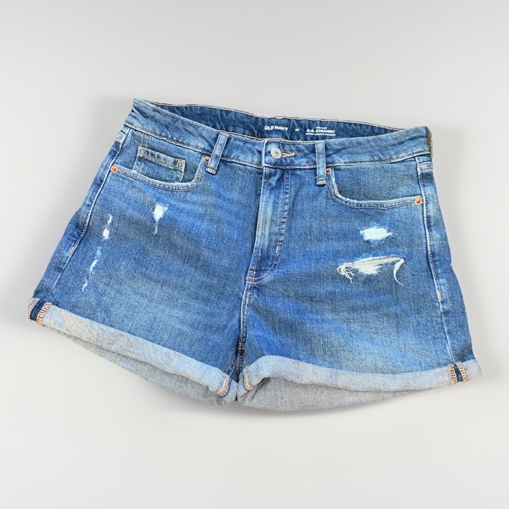 Old Navy OG Straight Distressed Denim Shorts Women's Size 10 Medium Wash Cuffe